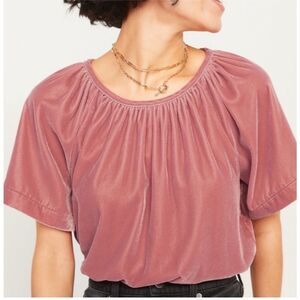NWT Old Navy Shirred Velvet Short Sleeve Top in Desert Rose Pink Size L